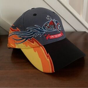 Y2K Motorcycle Strapback Hat Black Flames Curved Bill Biker